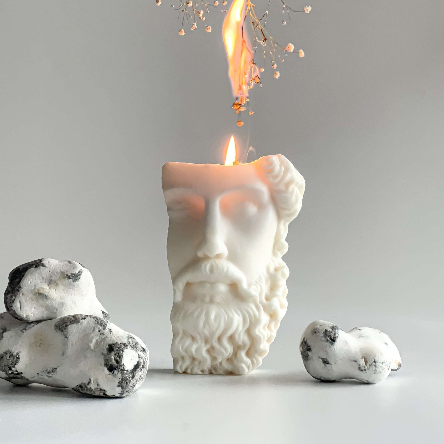 Poseidon inspired wax sculpture candle for classical interior styling