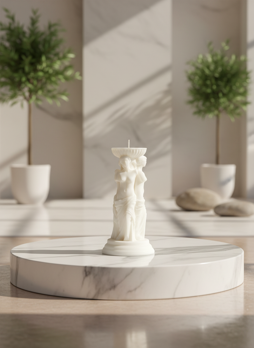 Caryatid candle on a marble tray