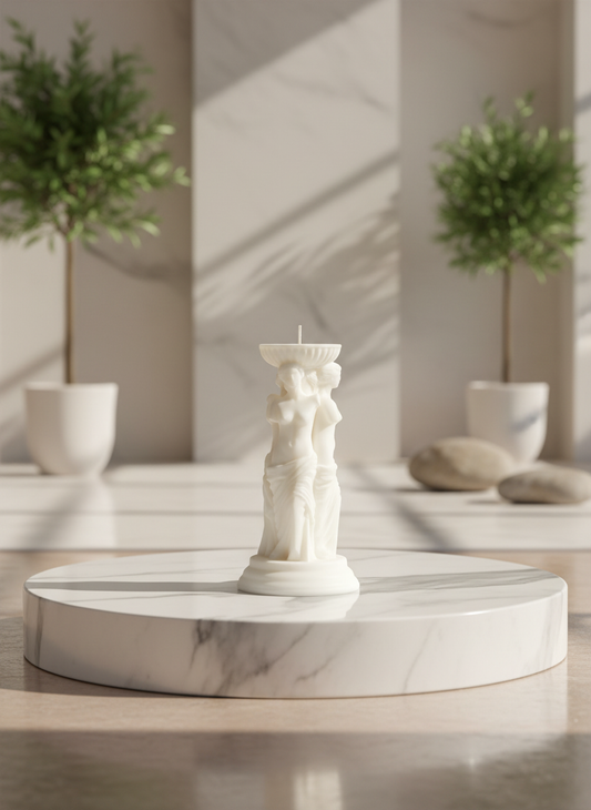 Caryatid candle on a marble tray