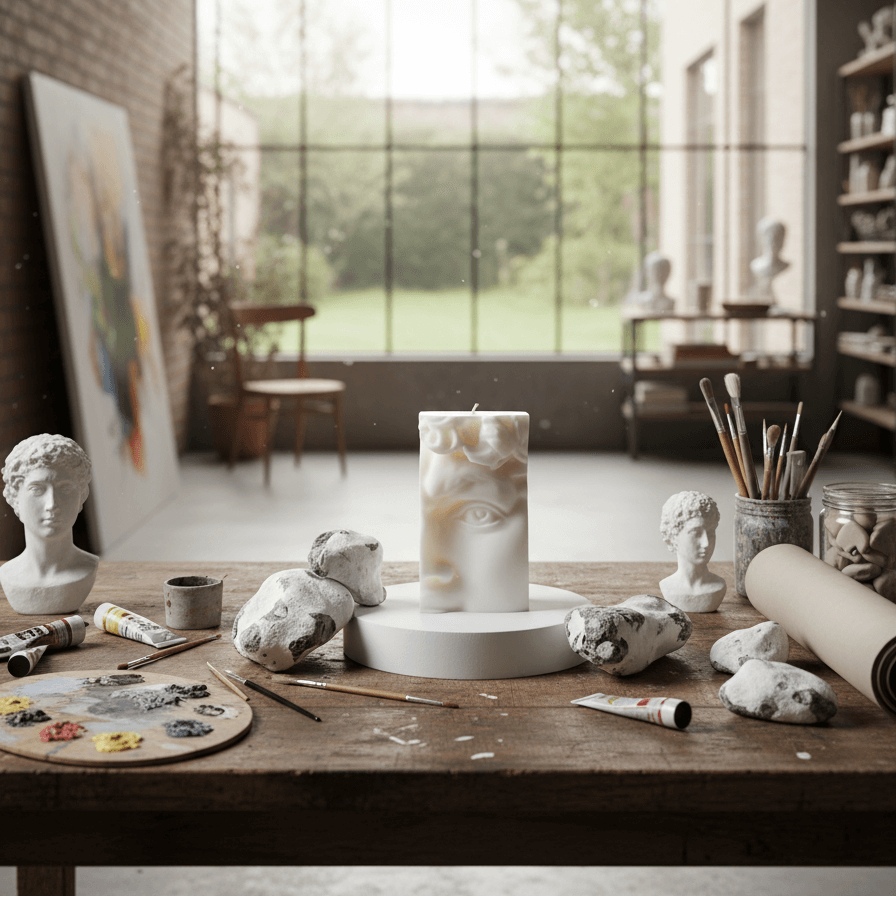 David candle in an art studio