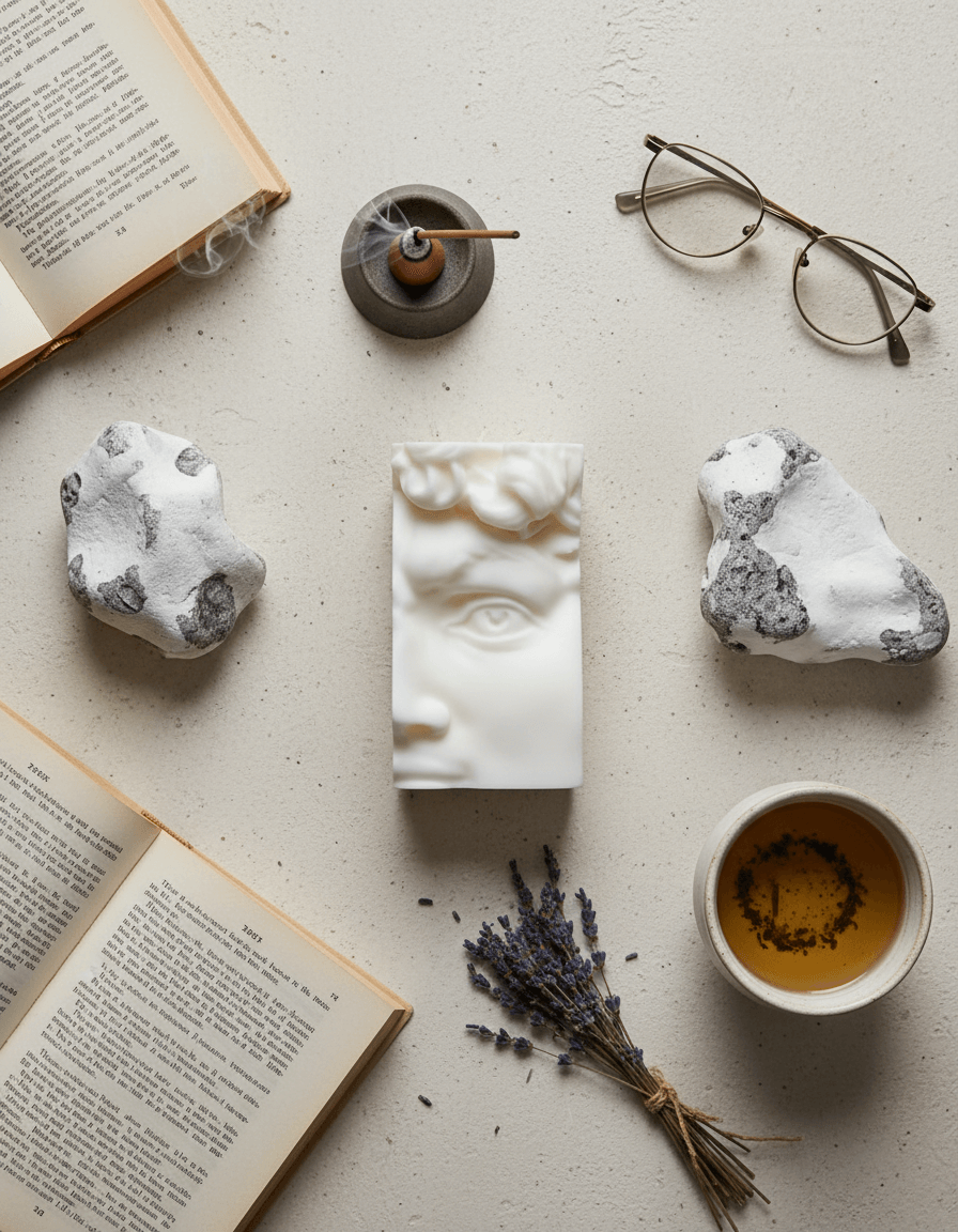 David candle on a living room table