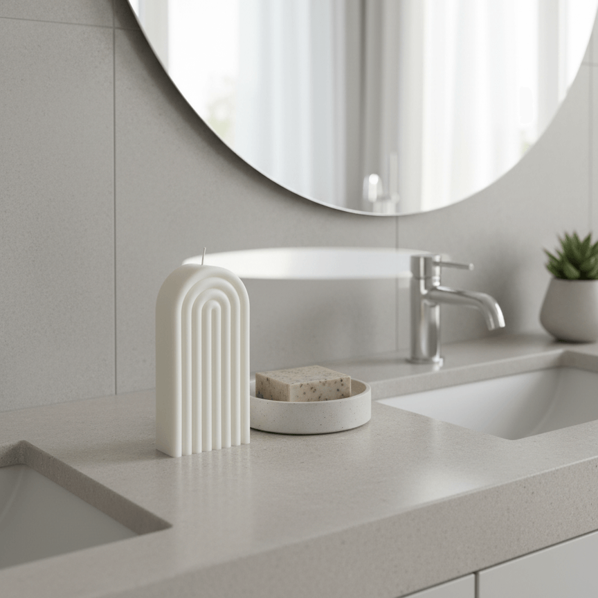 Geometrical candle in the bathroom