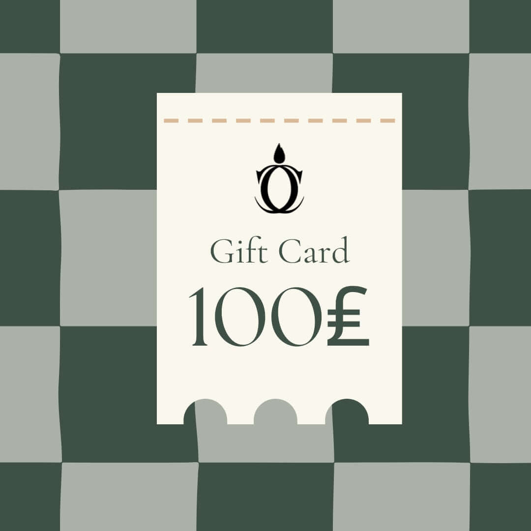 Gift card with a value of 100 pounds on a checkered green and gray background