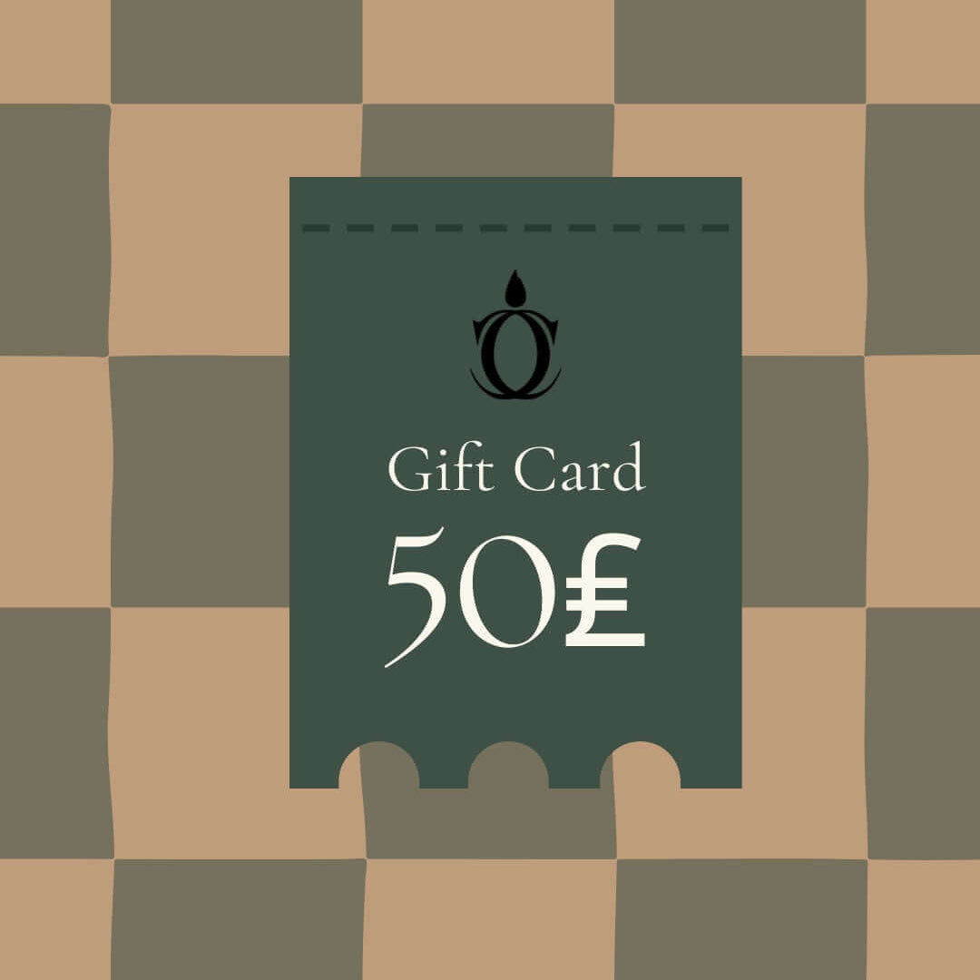 Gift card with a value of 50 pounds on a checkered background