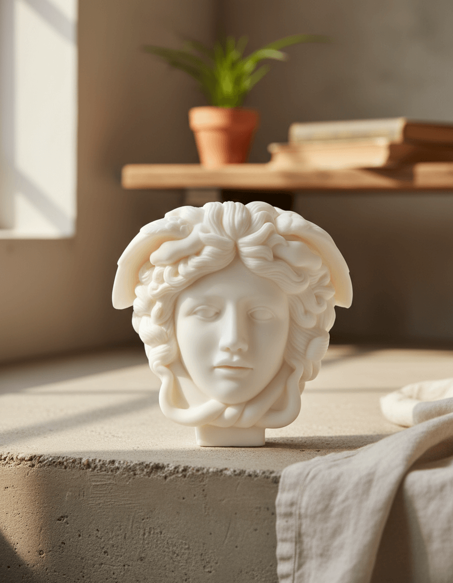Medusa candle in a living room