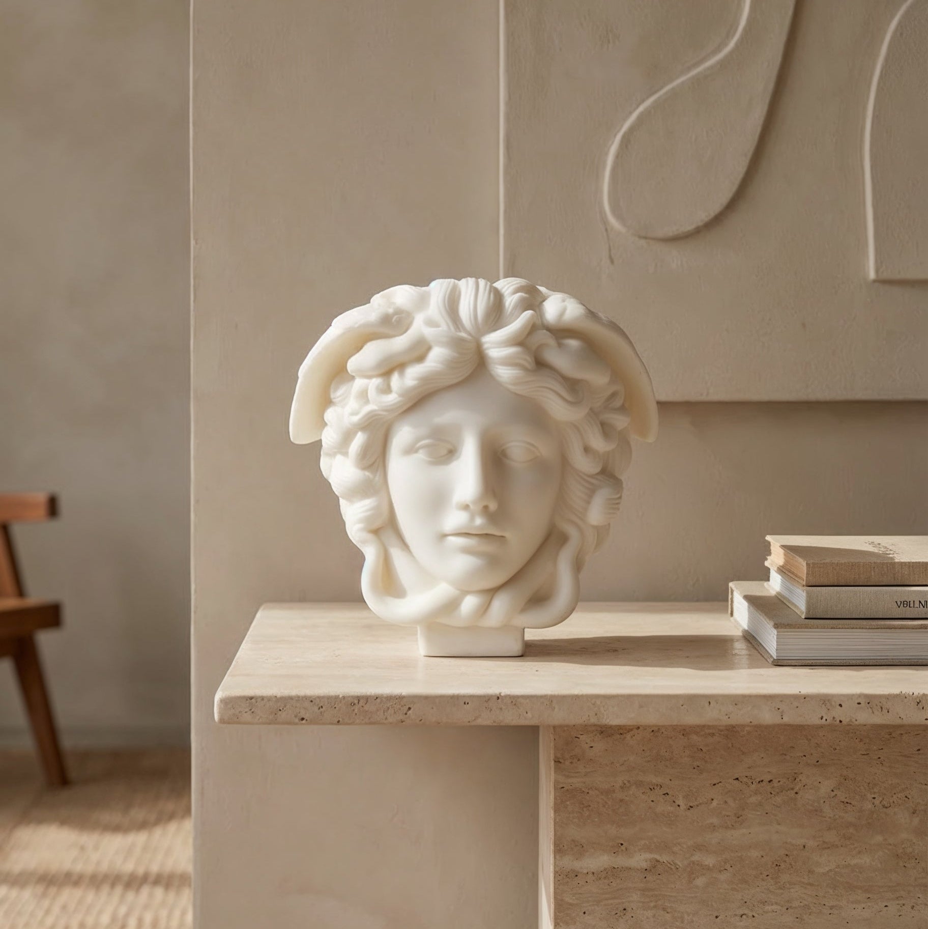 Medusa candle in aesthetic Scandinavian living room 