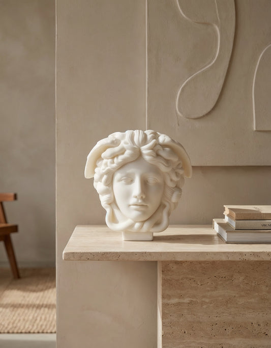 Medusa candle in aesthetic Scandinavian living room 